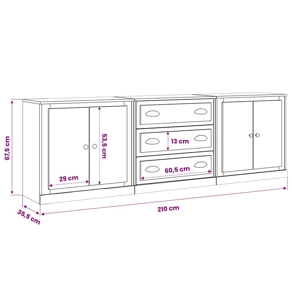 Side cabinets, 3 pcs., smoky oak, engineered wood