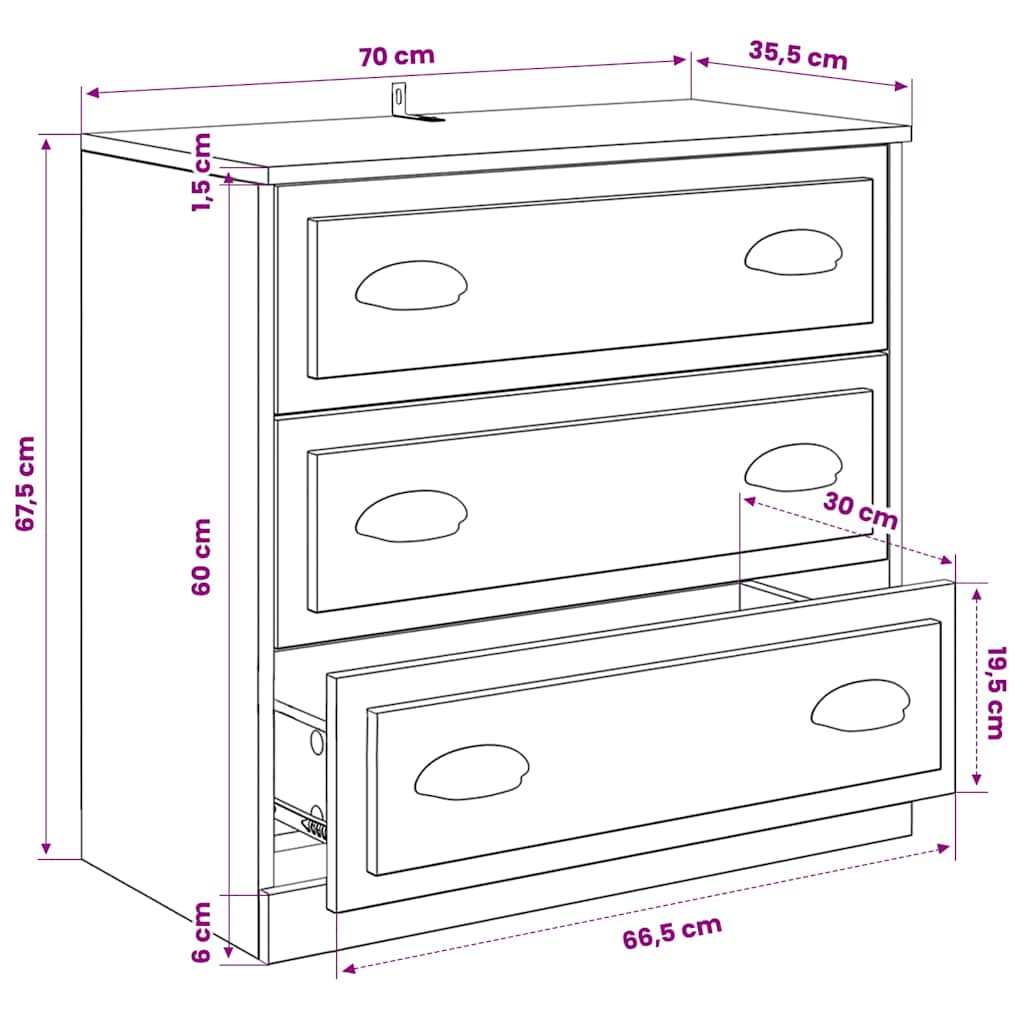 Side cabinets, 3 pcs., smoky oak, engineered wood