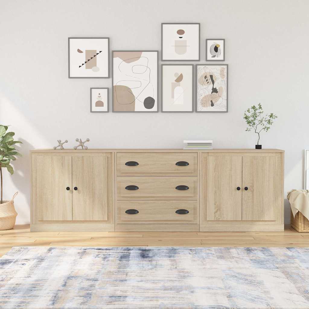 Side cabinets, 3 pcs., smoky oak, engineered wood