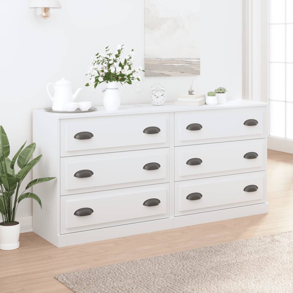 Side cabinets, 2 pcs., white, engineered wood