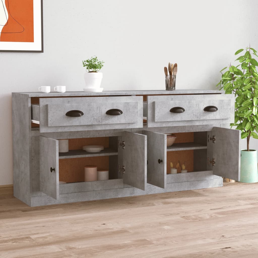 Side cabinets, 2 pcs., concrete grey, engineered wood