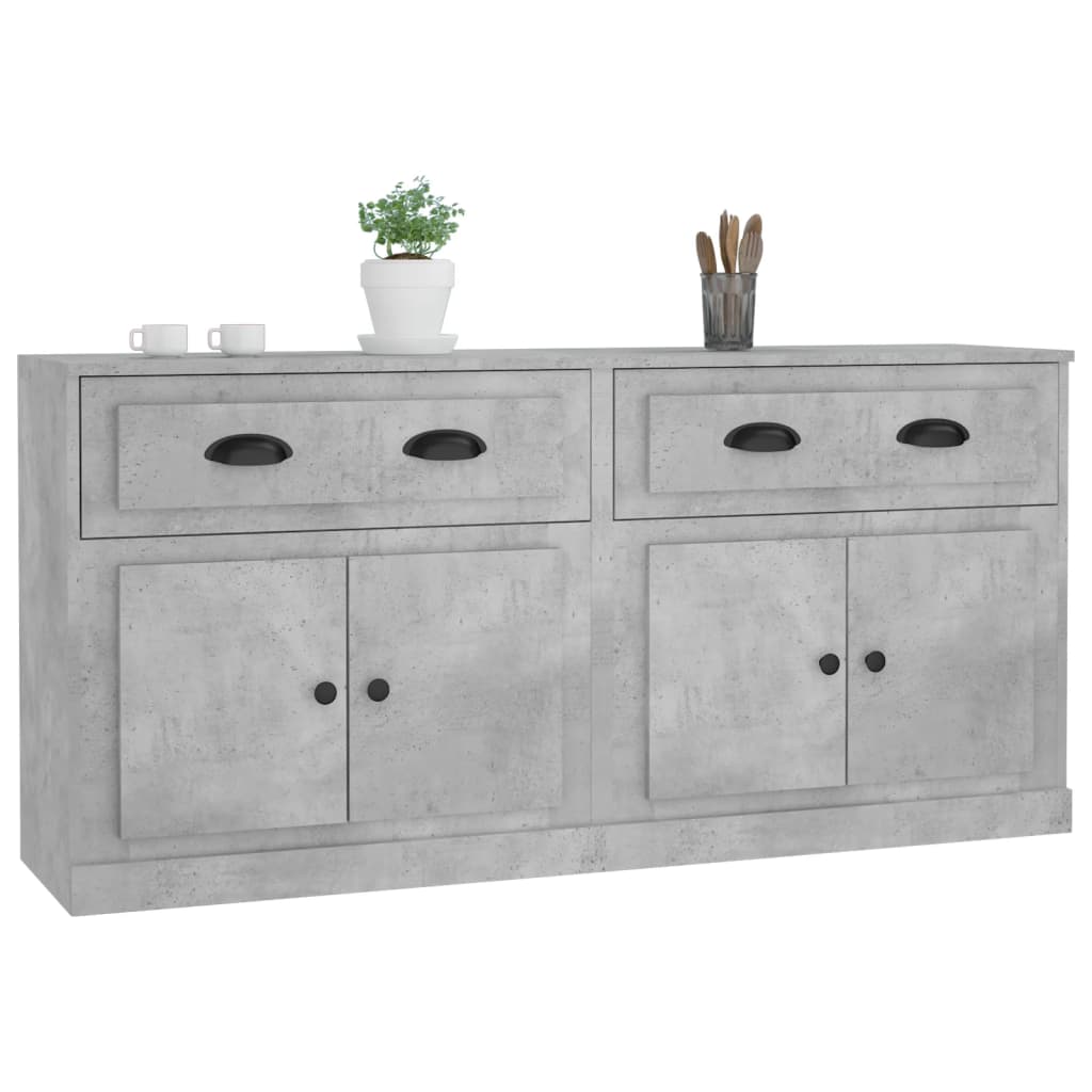 Side cabinets, 2 pcs., concrete grey, engineered wood