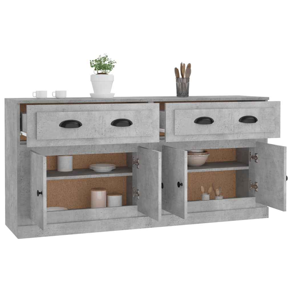 Side cabinets, 2 pcs., concrete grey, engineered wood