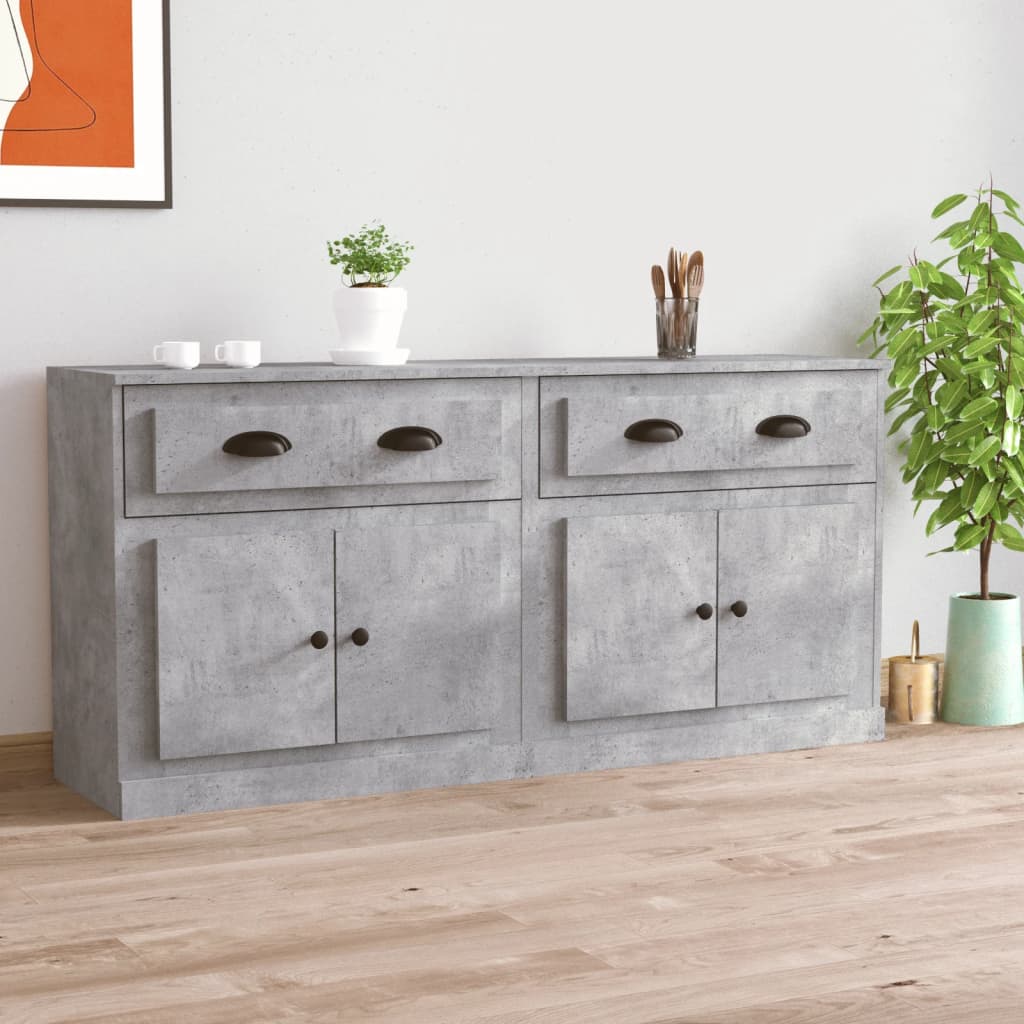 Side cabinets, 2 pcs., concrete grey, engineered wood