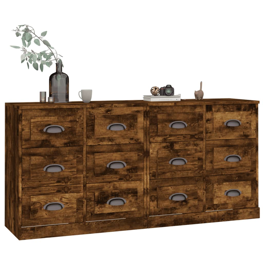 Side cabinets, 2 pcs., smoky oak, engineered wood