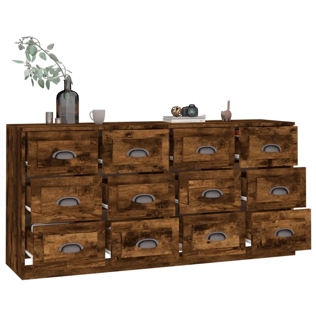 Side cabinets, 2 pcs., smoky oak, engineered wood