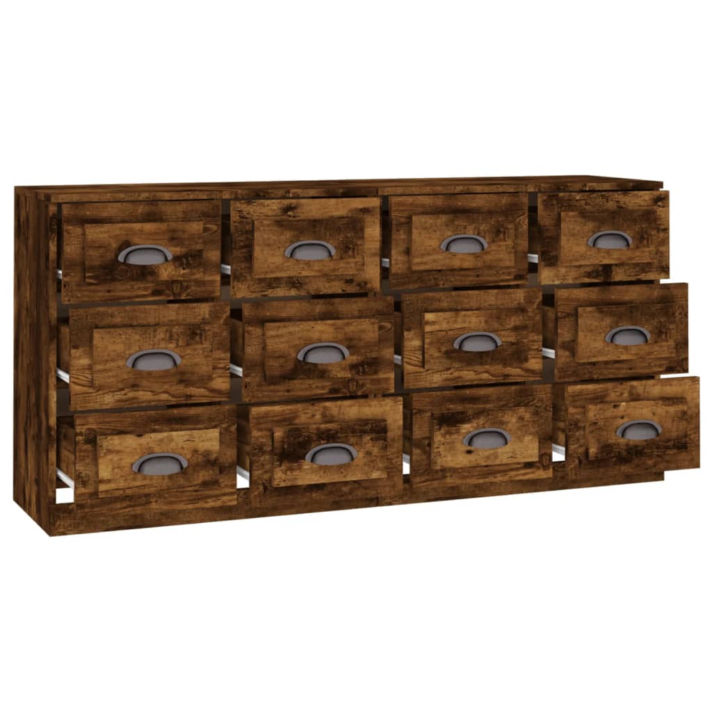 Side cabinets, 2 pcs., smoky oak, engineered wood