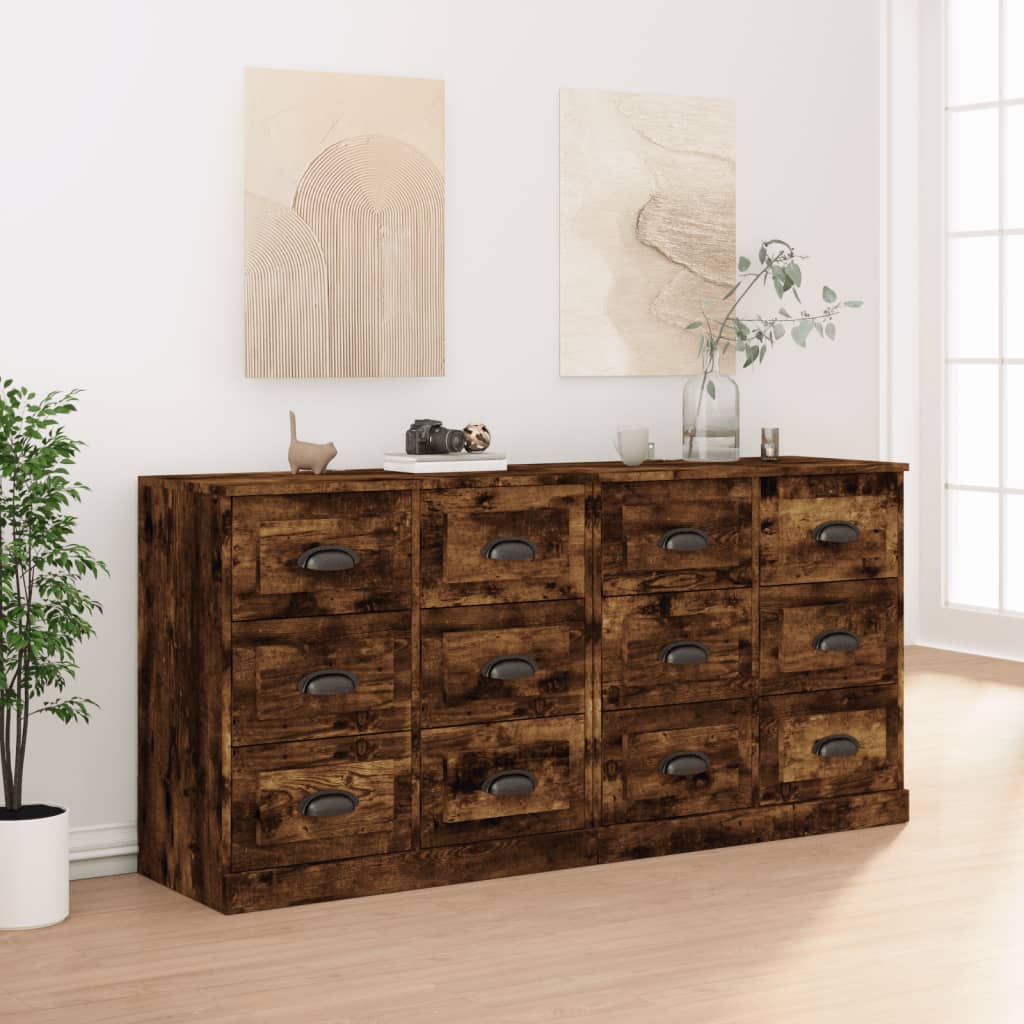 Side cabinets, 2 pcs., smoky oak, engineered wood