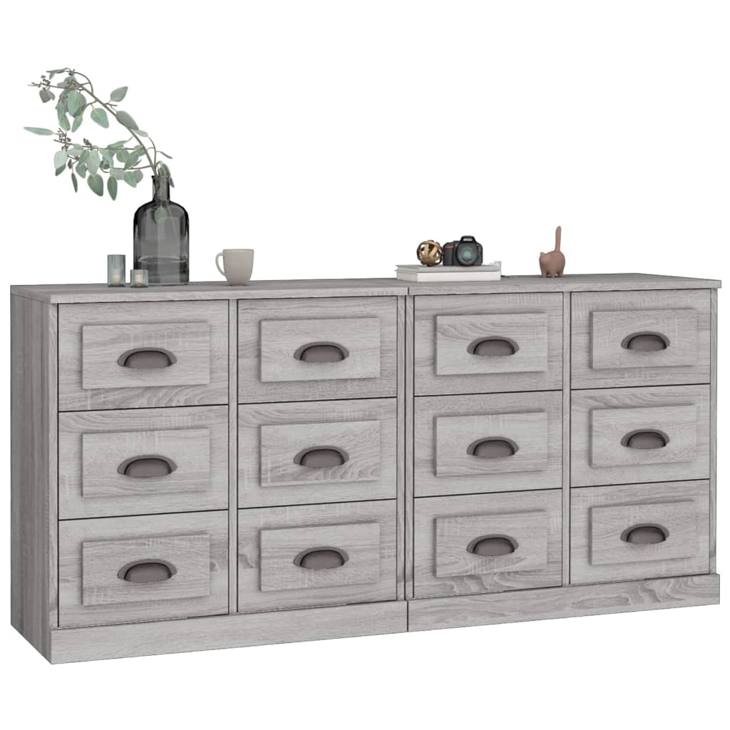 Bedside tables, 2 pcs., grey oak, engineered wood