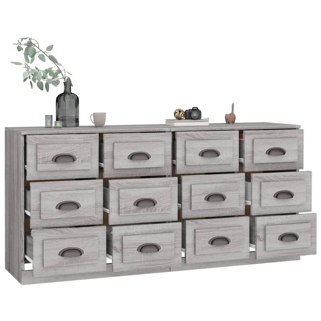 Bedside tables, 2 pcs., grey oak, engineered wood