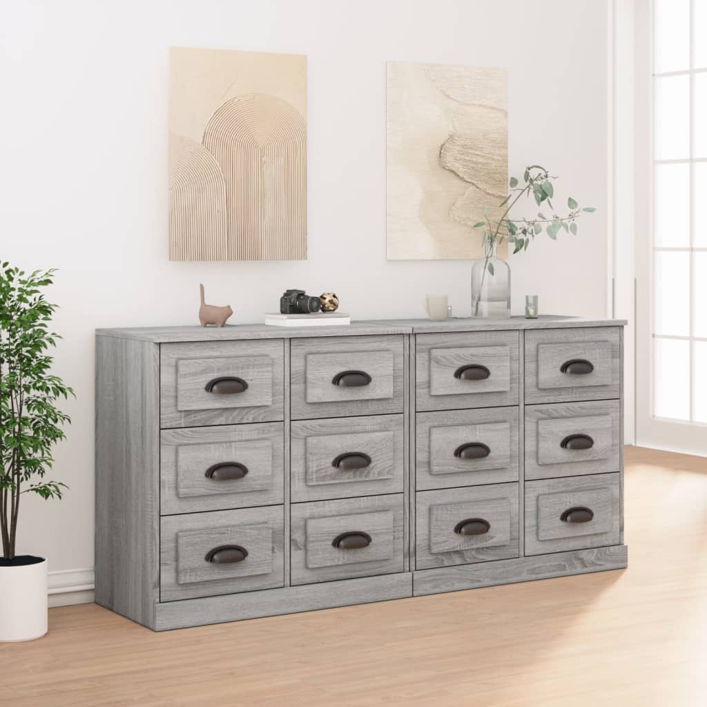Bedside tables, 2 pcs., grey oak, engineered wood