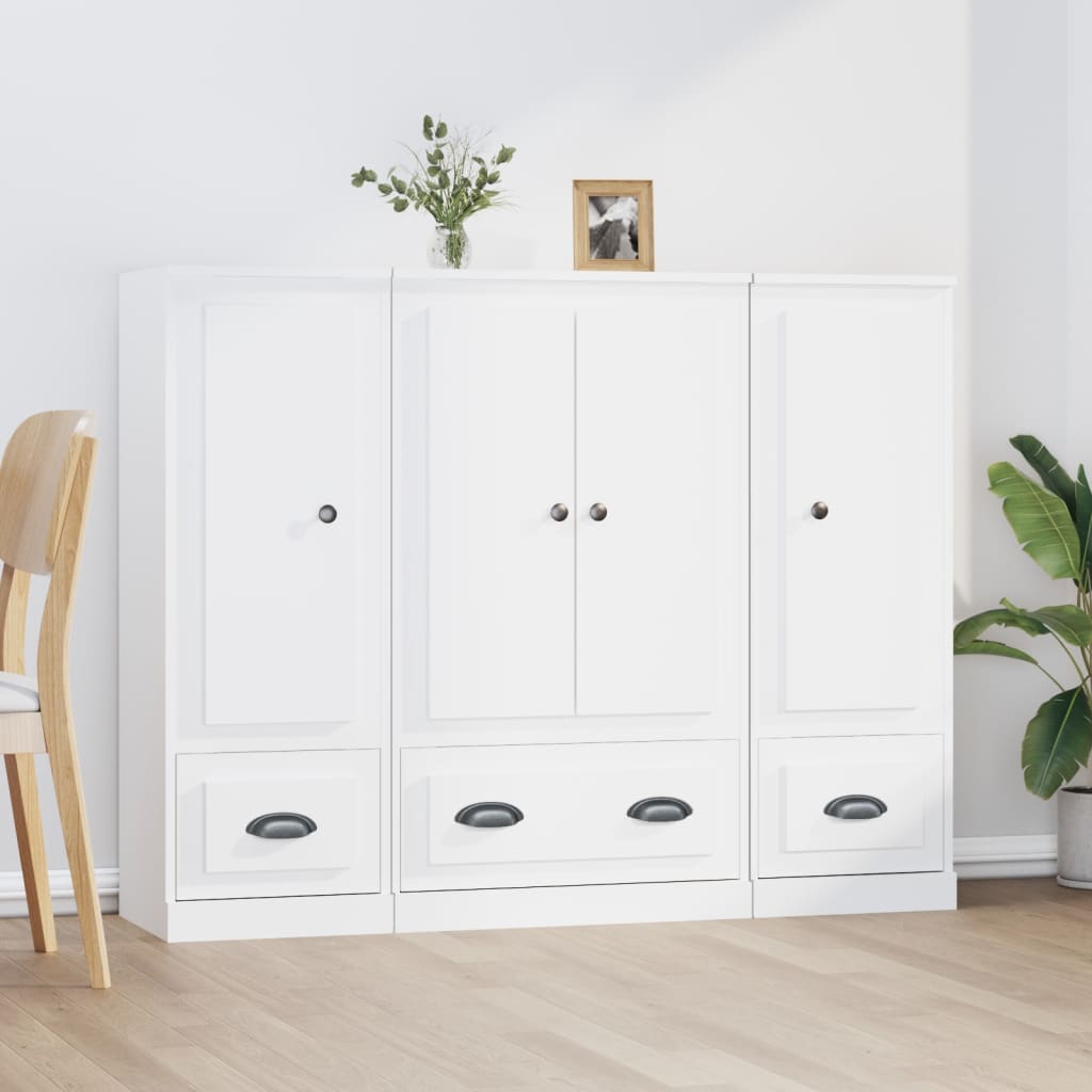 Chests of drawers, 3 pcs., white, treated wood