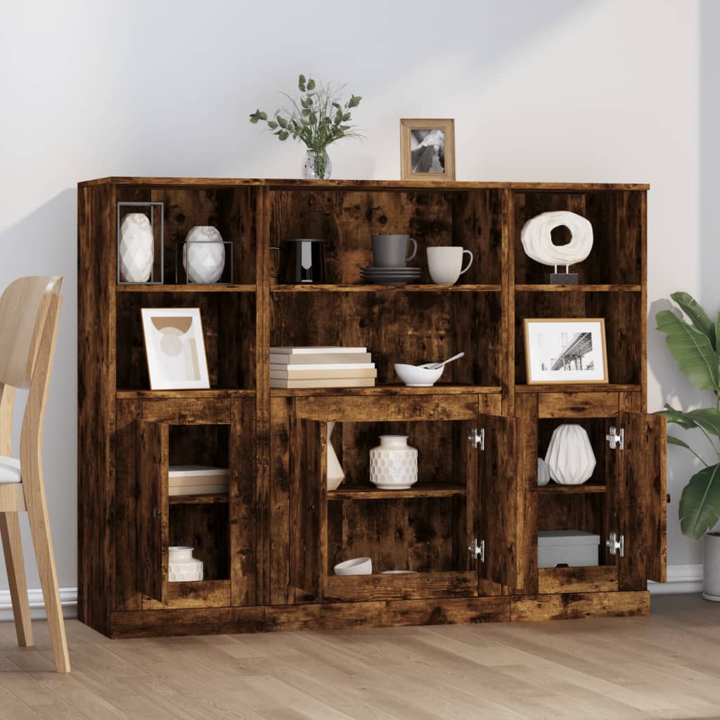 Chests of drawers, 3 pcs., smoky oak, treated wood