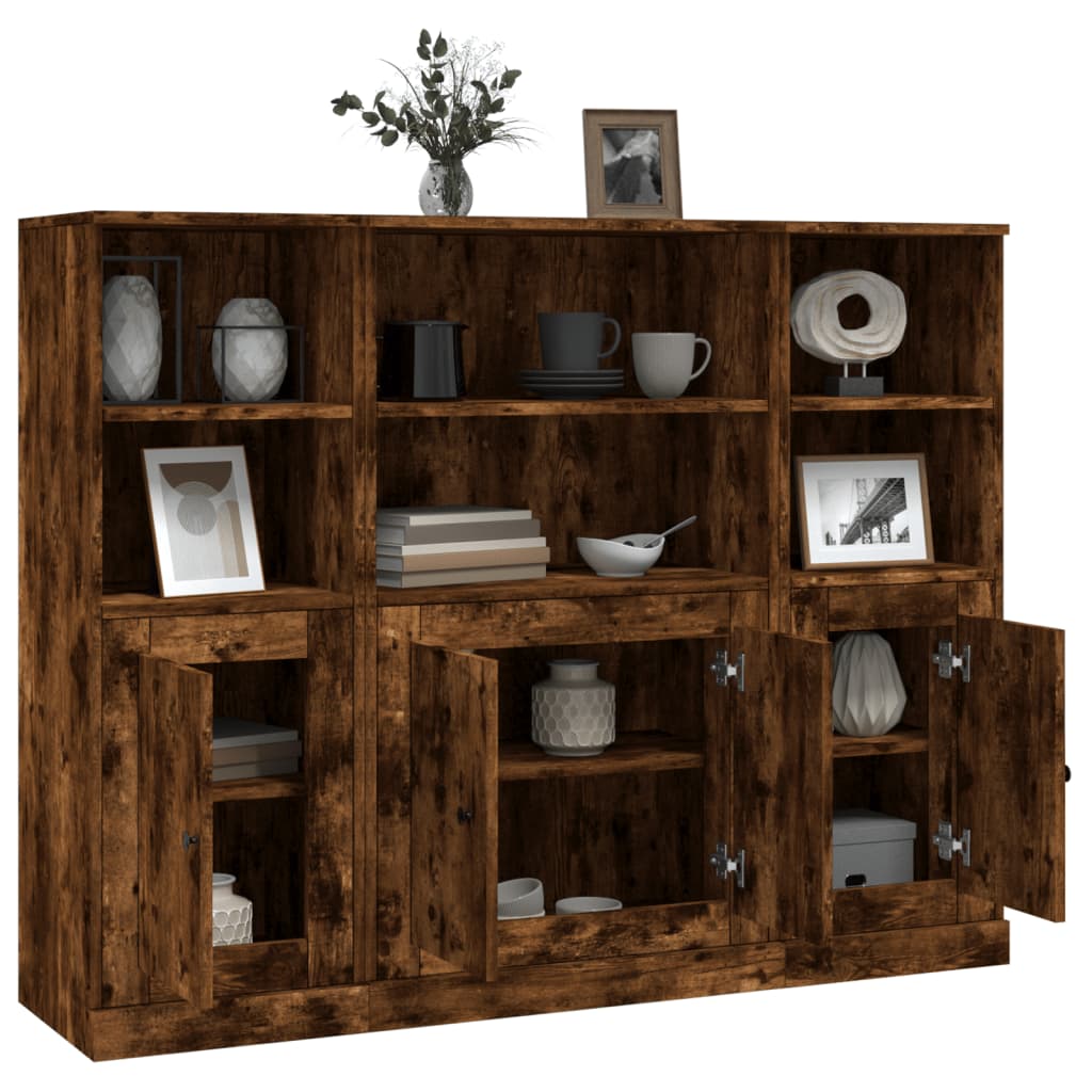 Chests of drawers, 3 pcs., smoky oak, treated wood