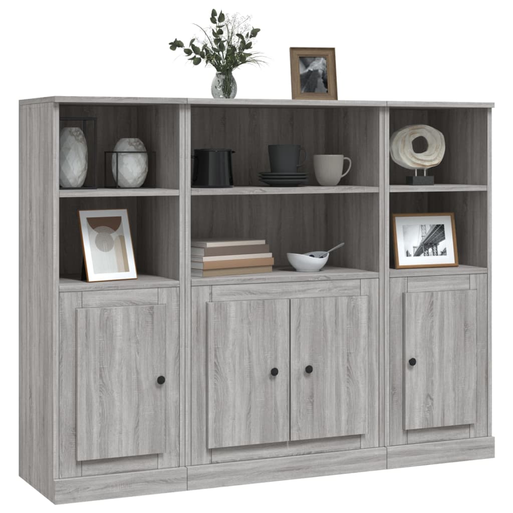 Chests of drawers, 3 pcs, grey oak, engineered wood