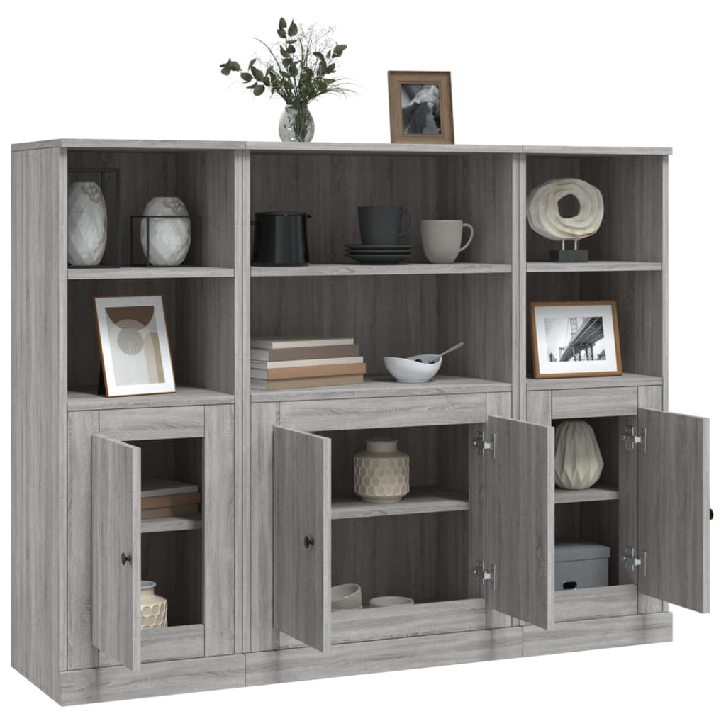 Chests of drawers, 3 pcs, grey oak, engineered wood