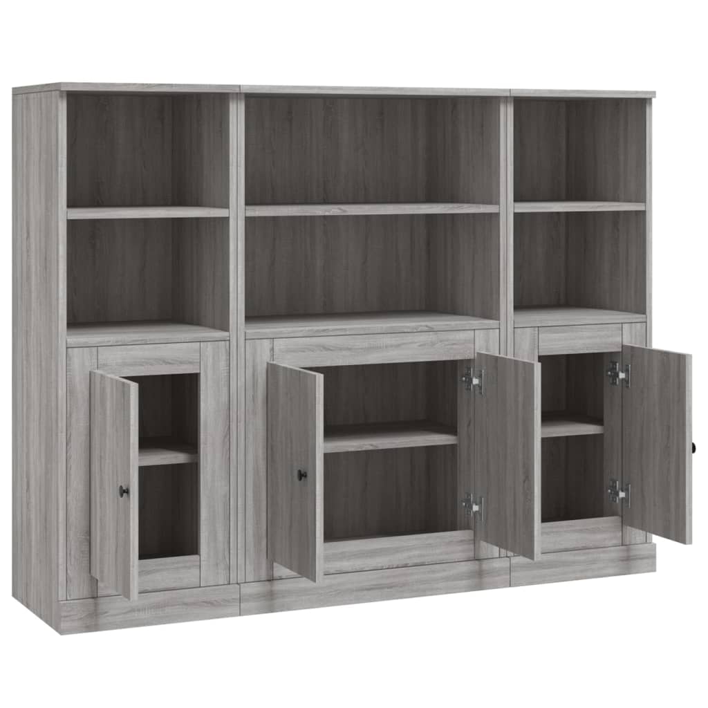 Chests of drawers, 3 pcs, grey oak, engineered wood
