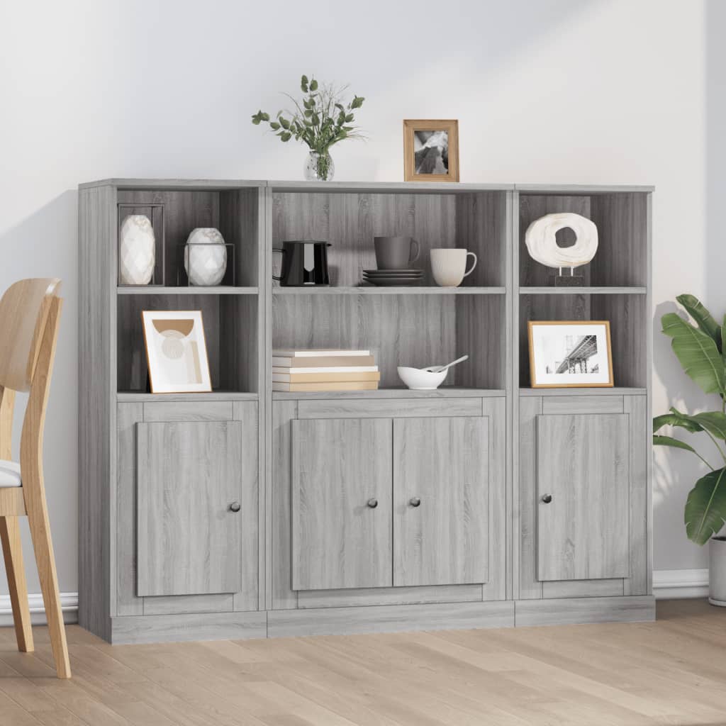 Chests of drawers, 3 pcs, grey oak, engineered wood