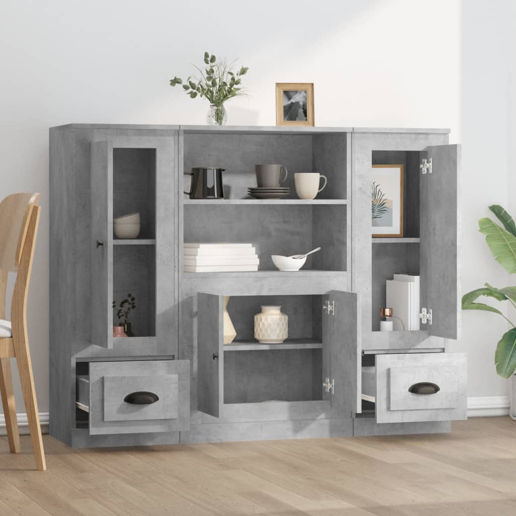Chests of drawers, 3 pcs., concrete grey, engineered wood