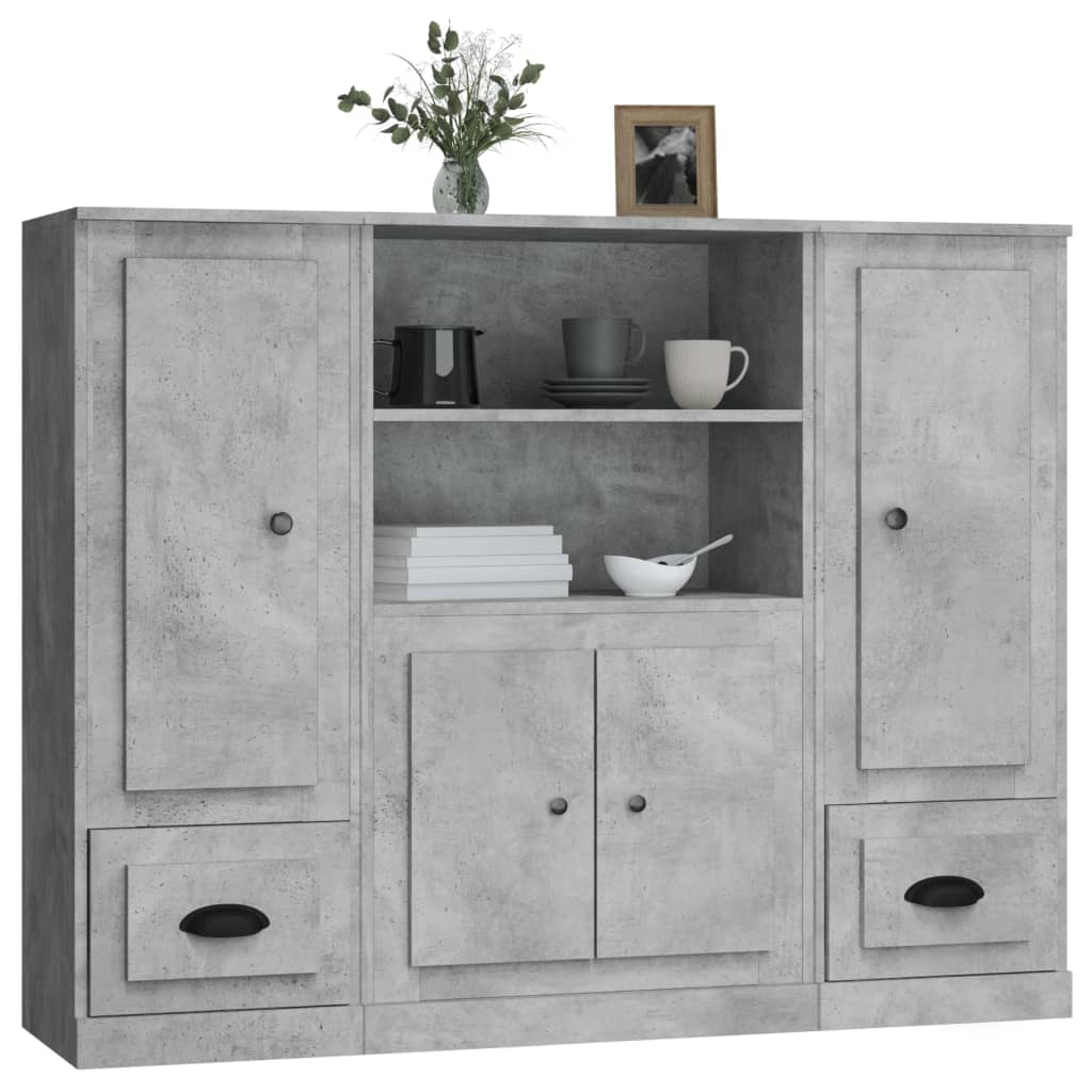 Chests of drawers, 3 pcs., concrete grey, engineered wood