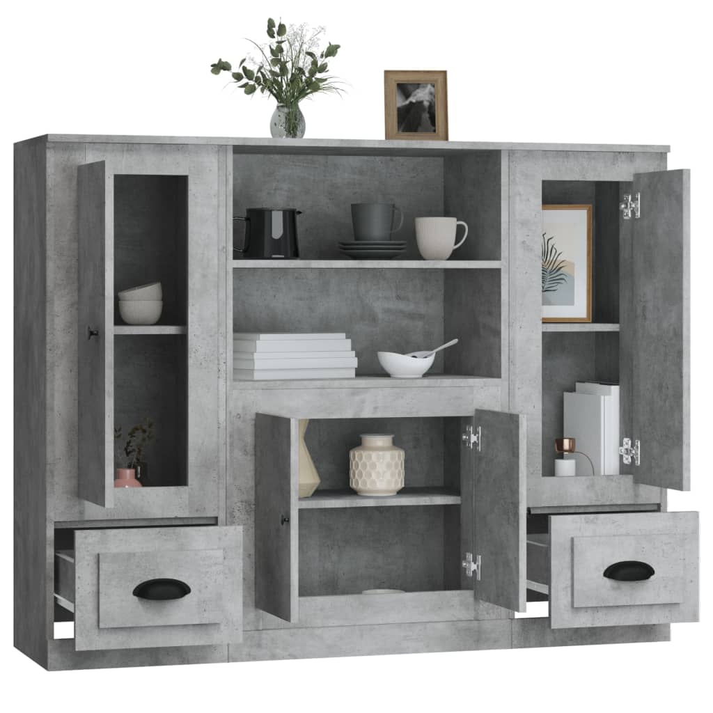 Chests of drawers, 3 pcs., concrete grey, engineered wood