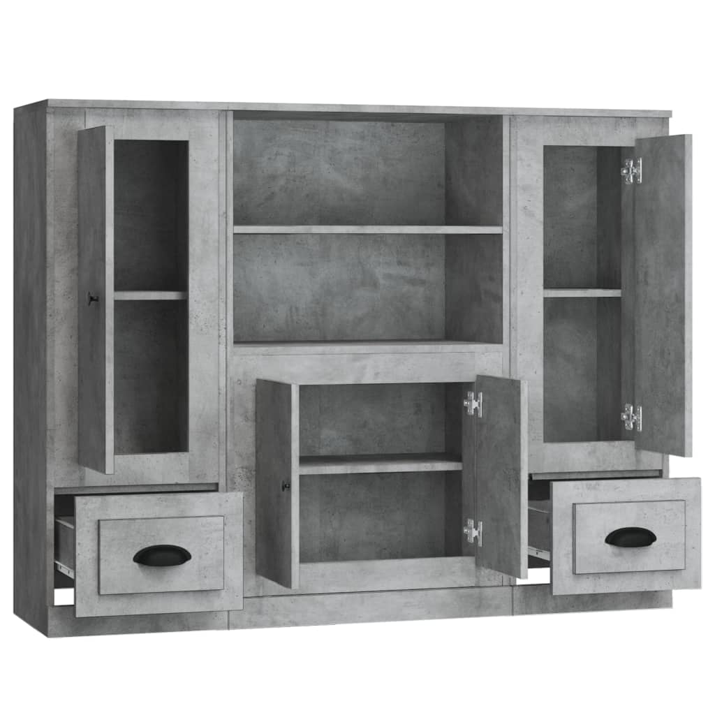 Chests of drawers, 3 pcs., concrete grey, engineered wood