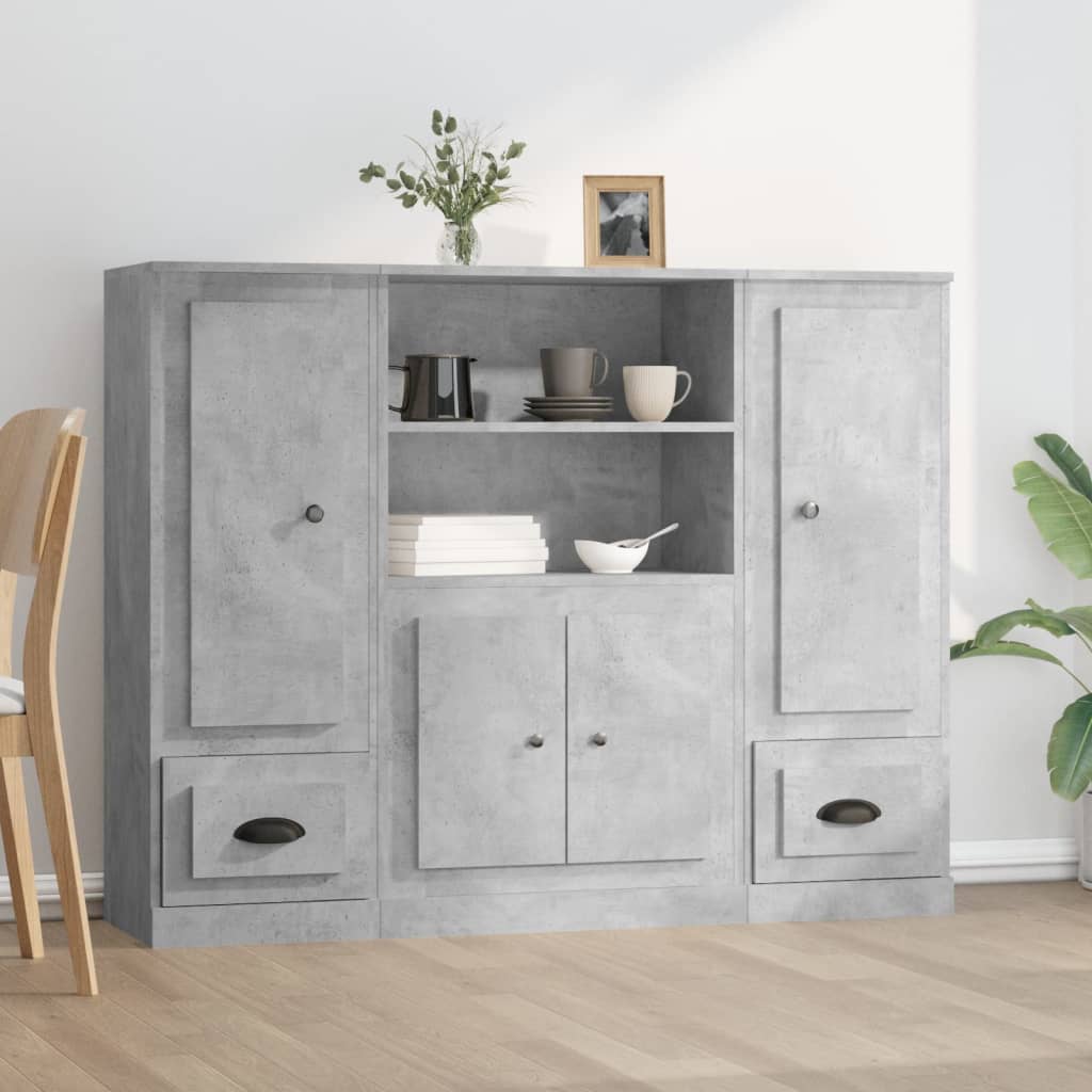 Chests of drawers, 3 pcs., concrete grey, engineered wood