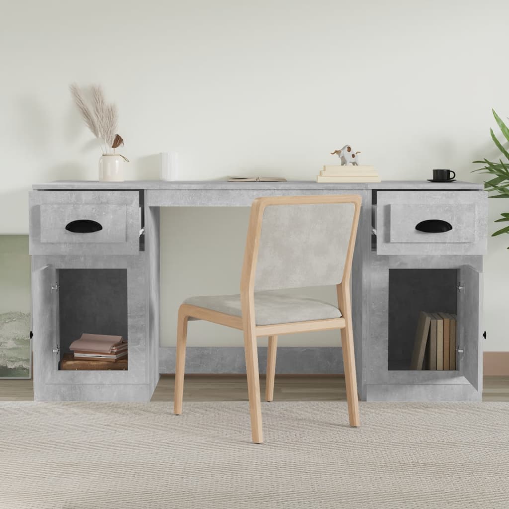 Desk with cabinet, concrete grey, engineered wood