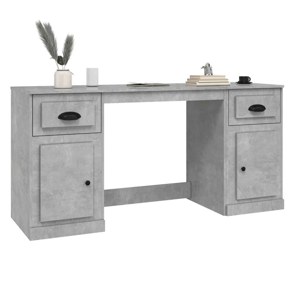 Desk with cabinet, concrete grey, engineered wood