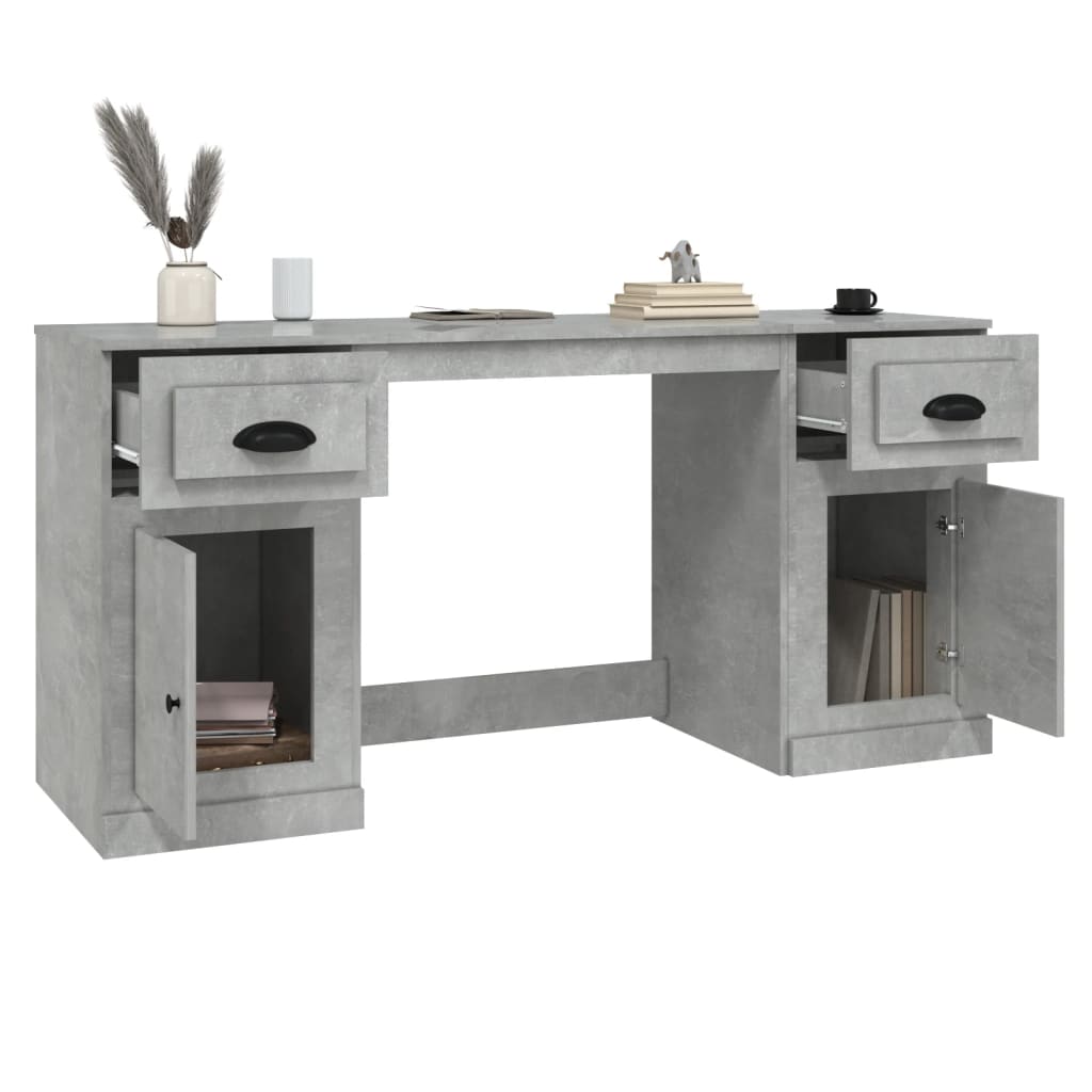 Desk with cabinet, concrete grey, engineered wood