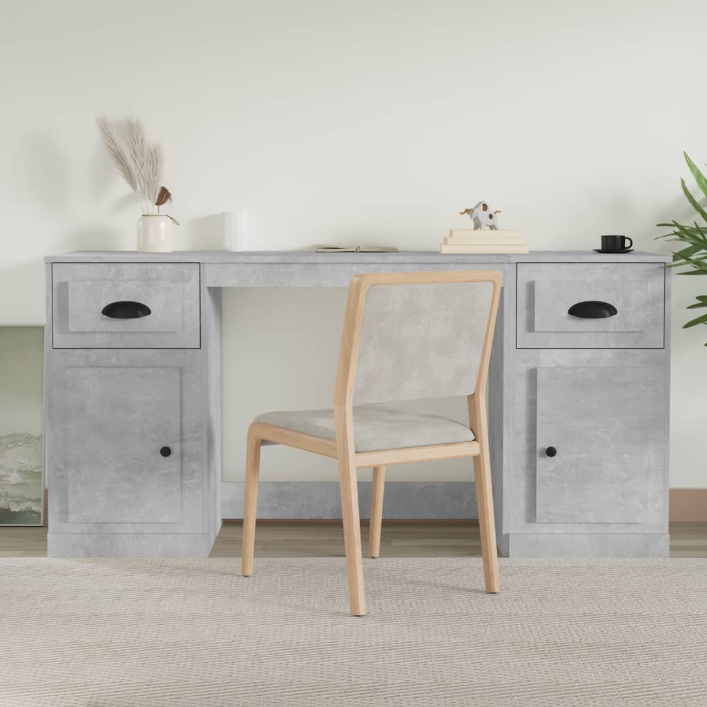 Desk with cabinet, concrete grey, engineered wood