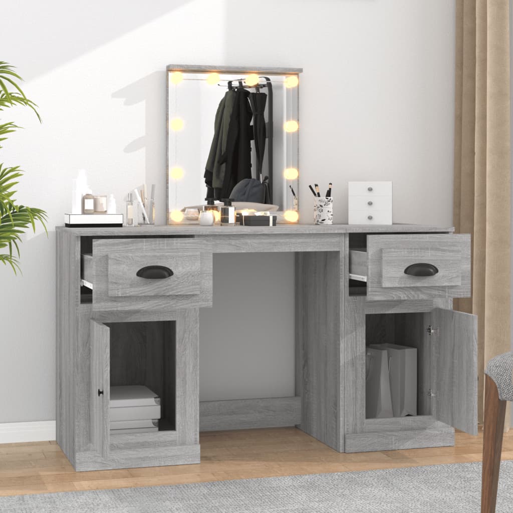 Cosmetic table with LED, gray oak, 130x50x132.5cm