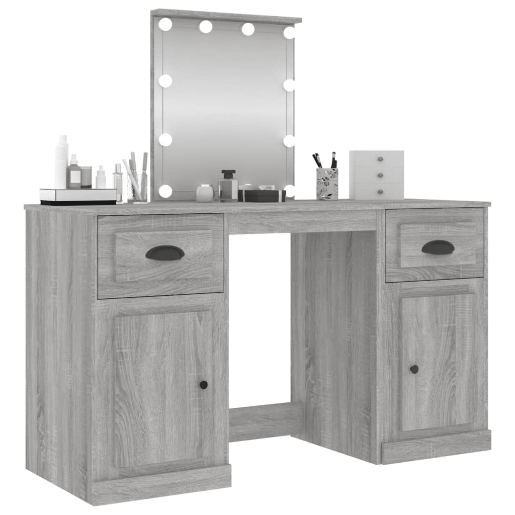 Cosmetic table with LED, gray oak, 130x50x132.5cm