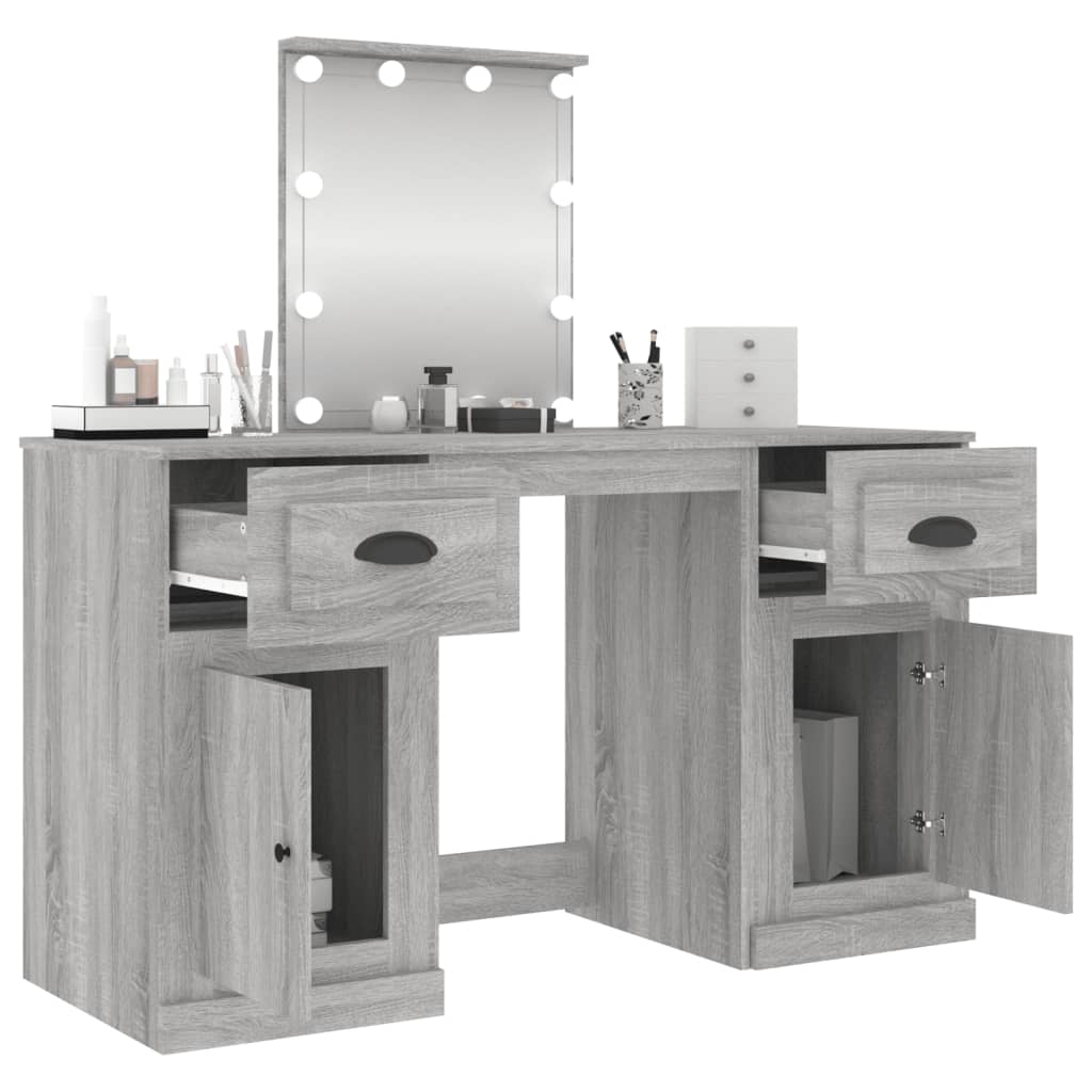 Cosmetic table with LED, gray oak, 130x50x132.5cm