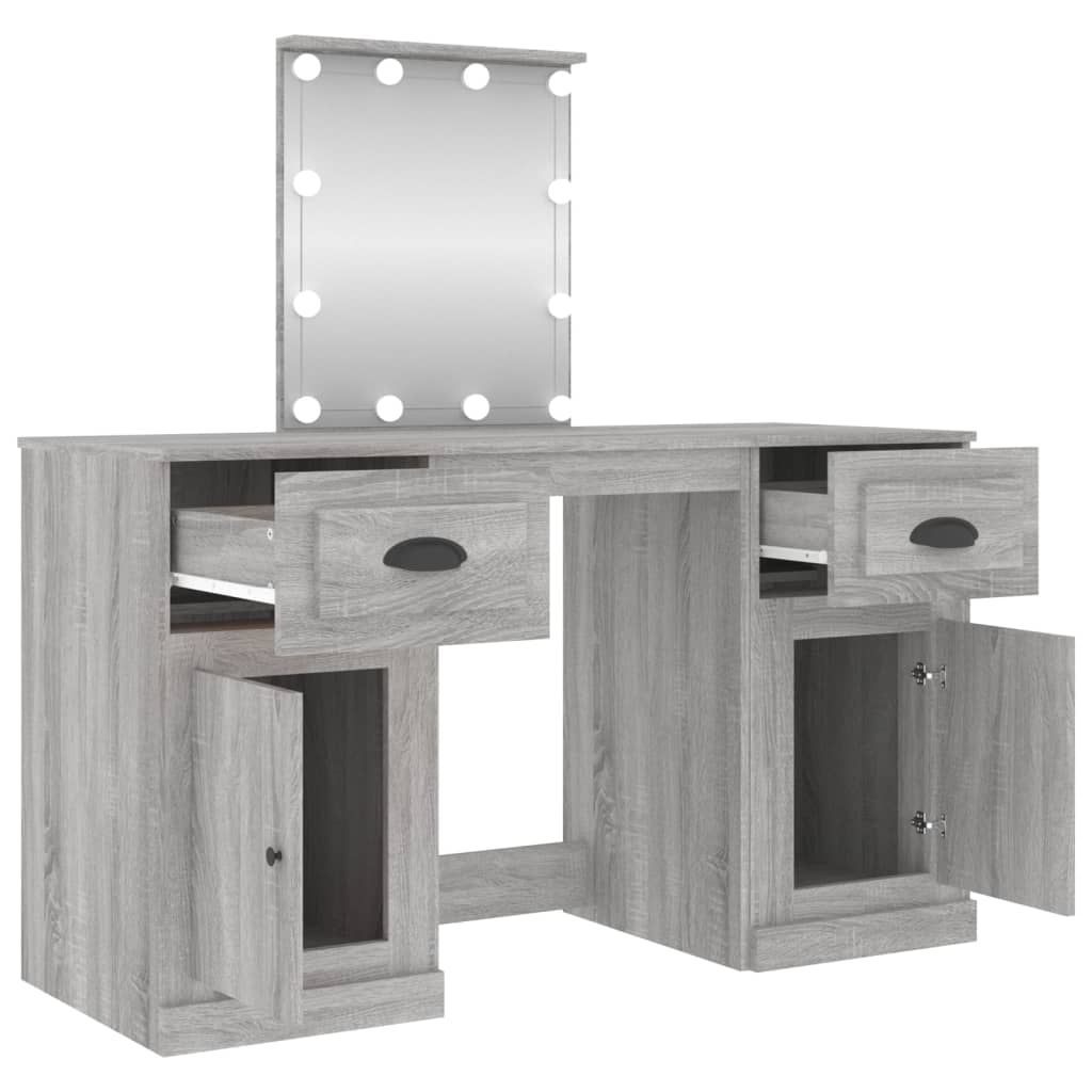 Cosmetic table with LED, gray oak, 130x50x132.5cm