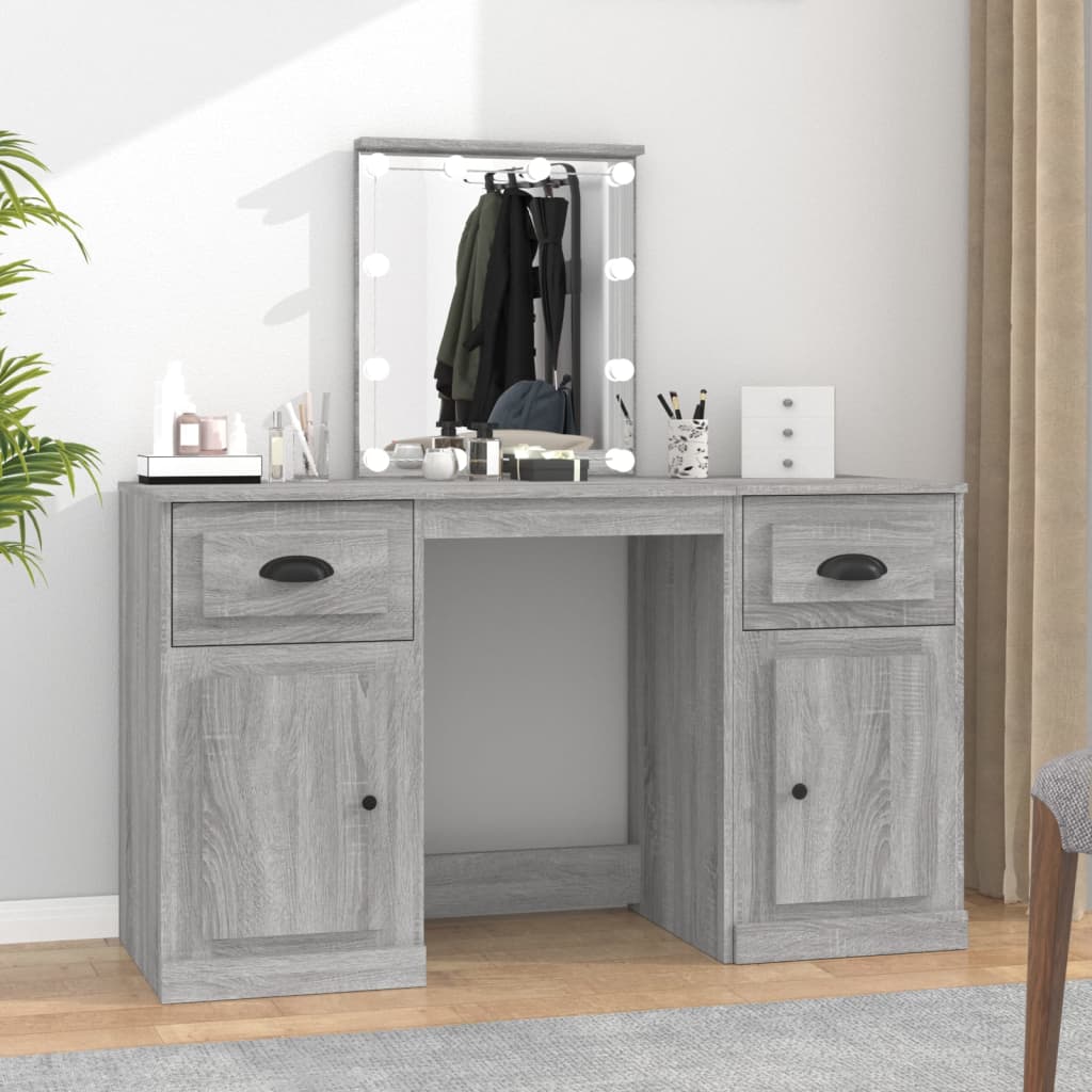 Cosmetic table with LED, gray oak, 130x50x132.5cm