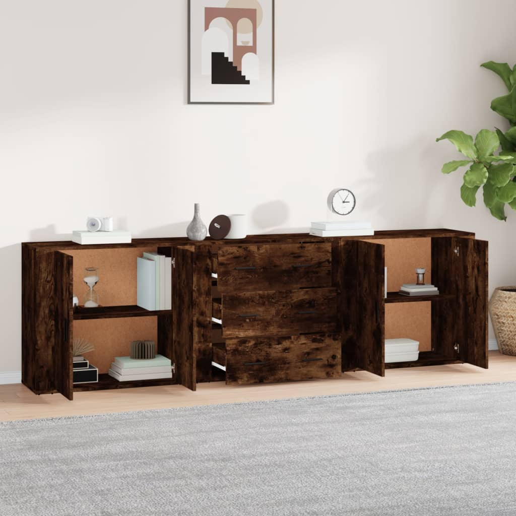 Side cabinets, 3 pcs., smoky oak, engineered wood