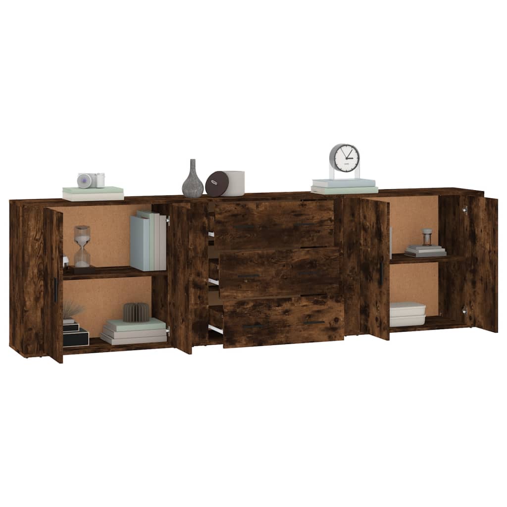 Side cabinets, 3 pcs., smoky oak, engineered wood