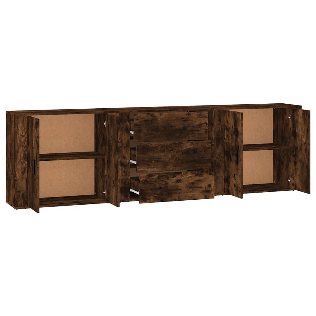 Side cabinets, 3 pcs., smoky oak, engineered wood