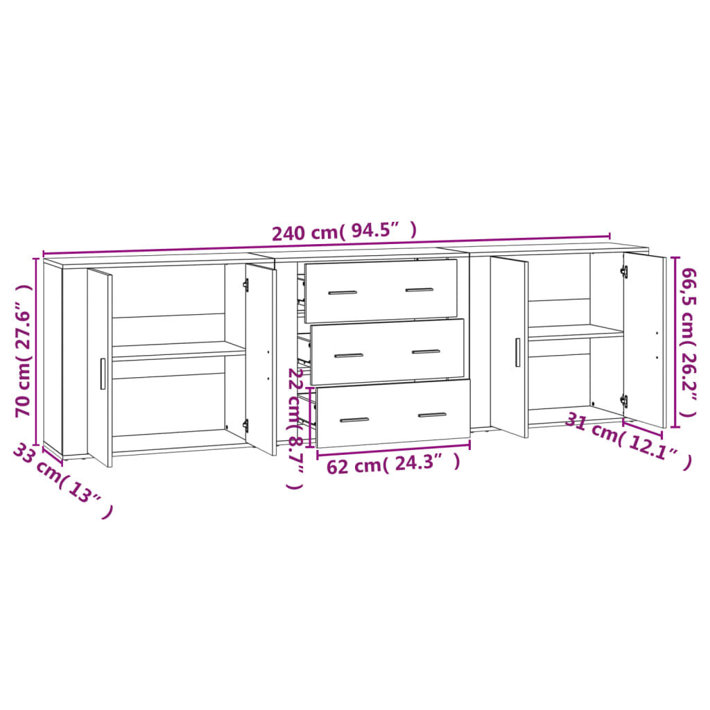 Side cabinets, 3 pcs., smoky oak, engineered wood