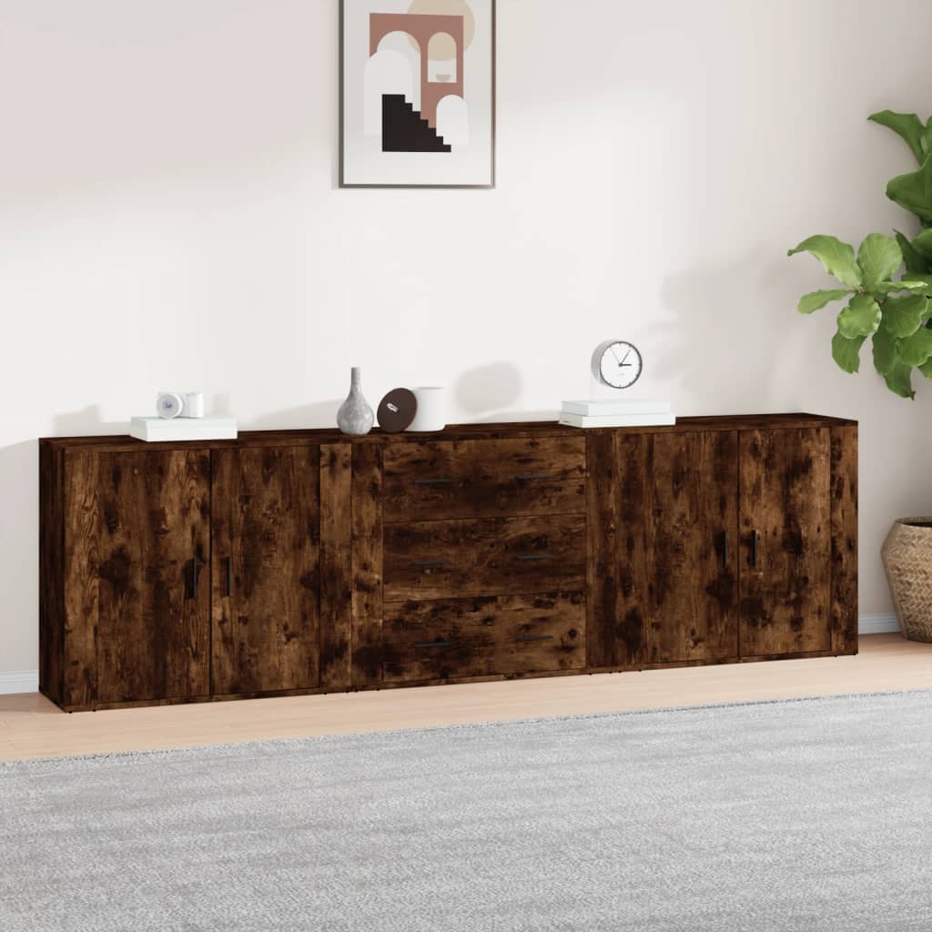 Side cabinets, 3 pcs., smoky oak, engineered wood