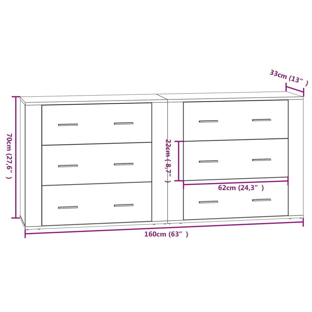 Bedside tables, 2 pcs., grey oak, engineered wood