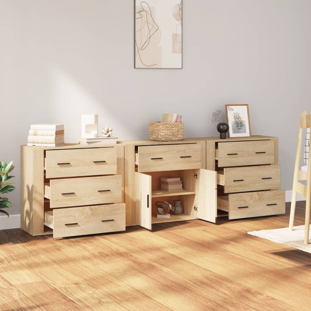Side cabinets, 3 pcs., smoky oak, engineered wood