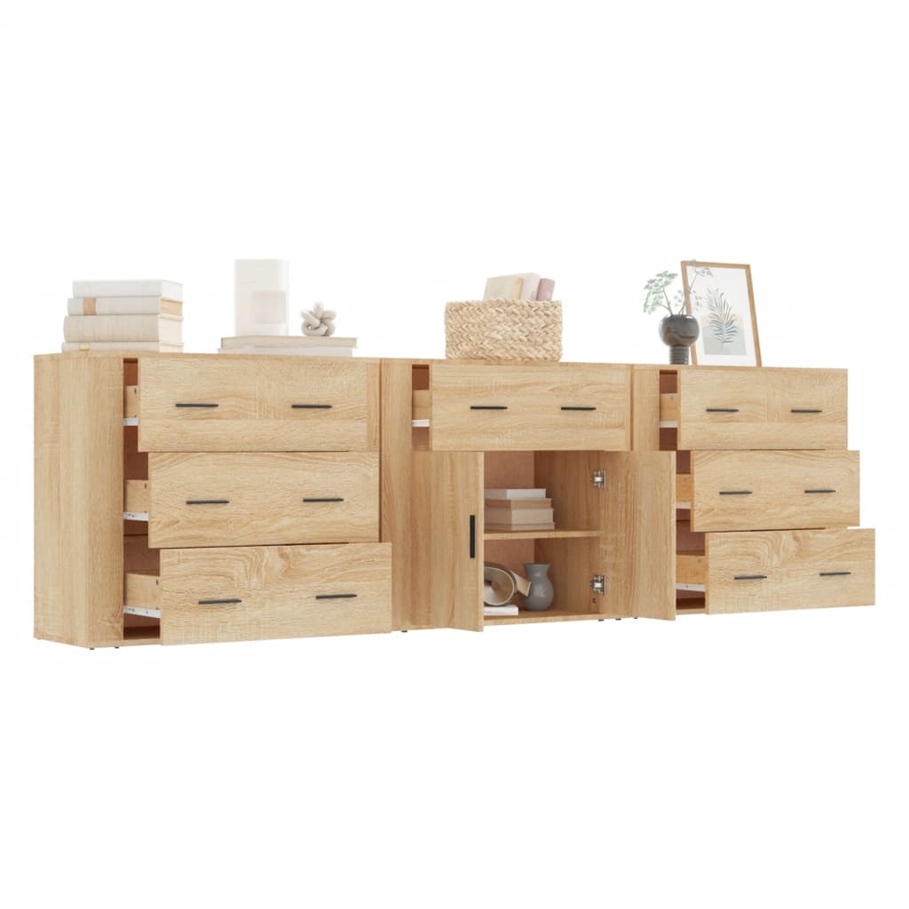 Side cabinets, 3 pcs., smoky oak, engineered wood