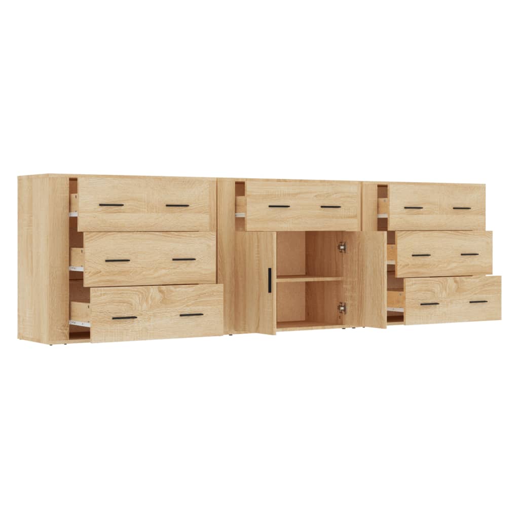 Side cabinets, 3 pcs., smoky oak, engineered wood