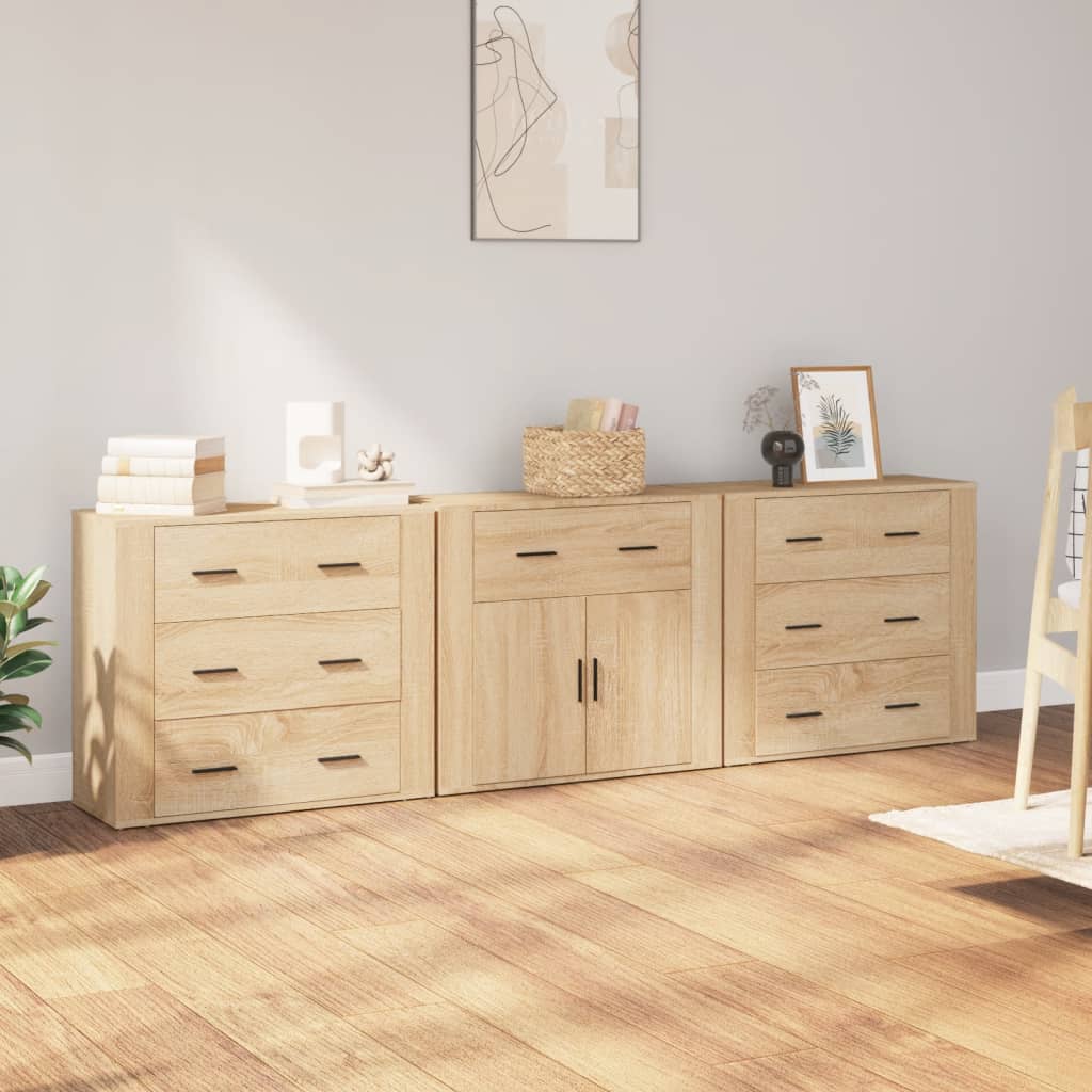 Side cabinets, 3 pcs., smoky oak, engineered wood
