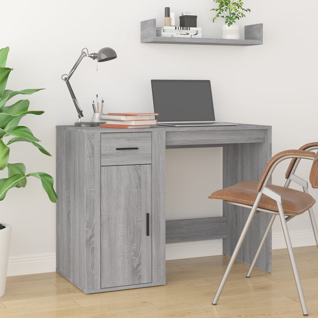 Desk with cabinet, gray oak, engineered wood
