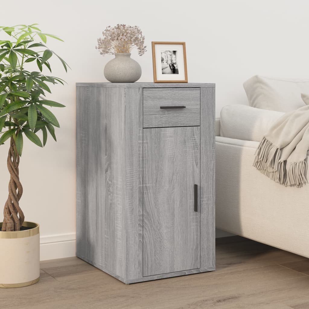 Desk with cabinet, gray oak, engineered wood