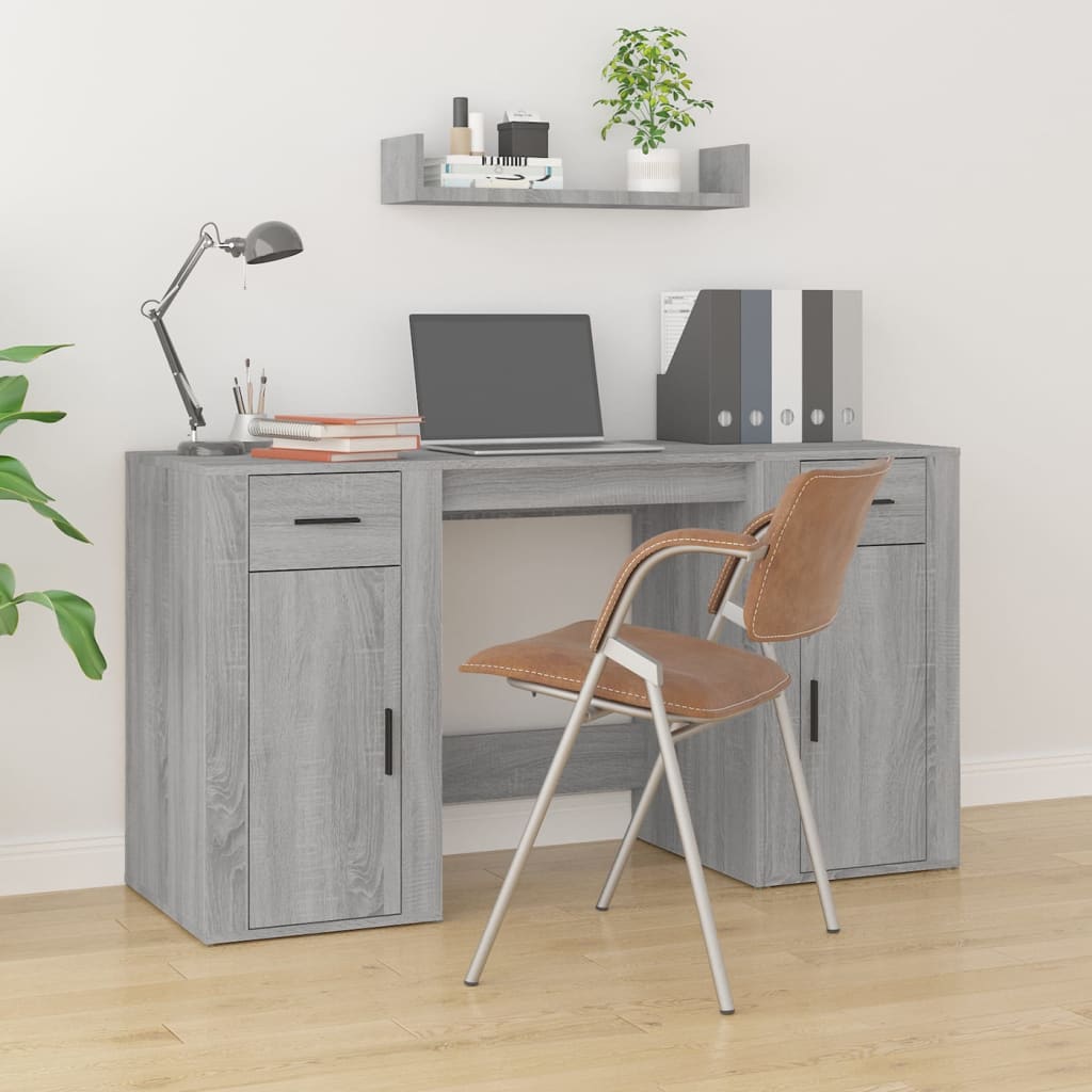 Desk with cabinet, gray oak, engineered wood