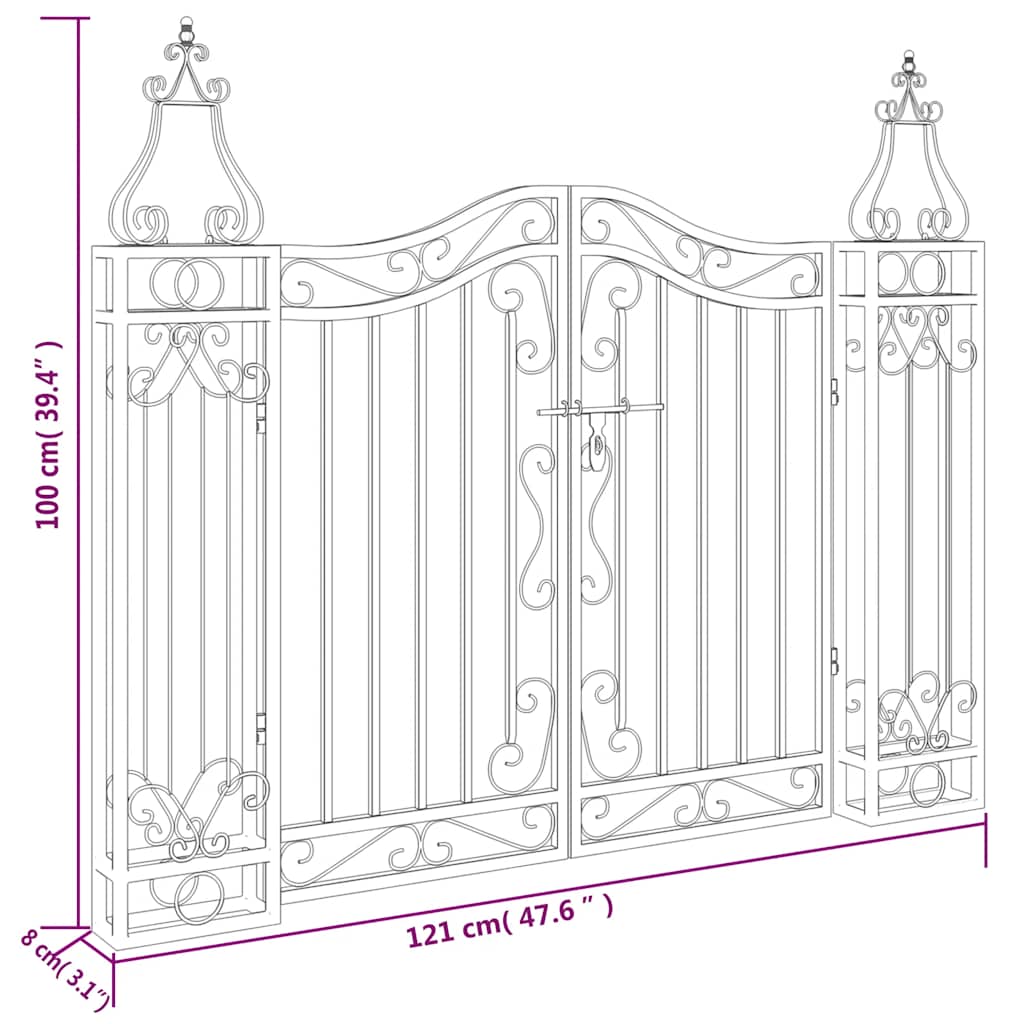 Garden gate, black, 121x8x100cm, wrought iron
